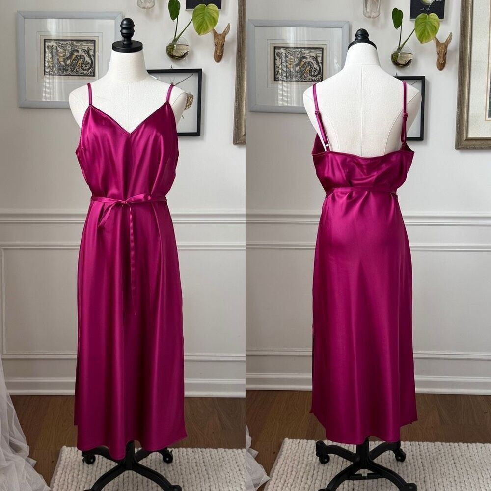 INC International Concepts Side Slit Slip Dress Raspberry Fuchsia Pink $100 L